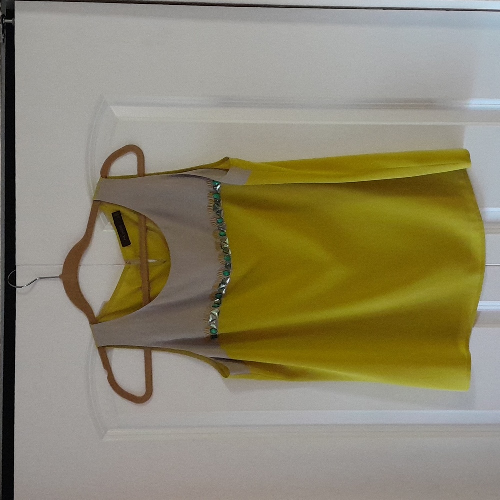 Nice summer top light green and taupe with green stones